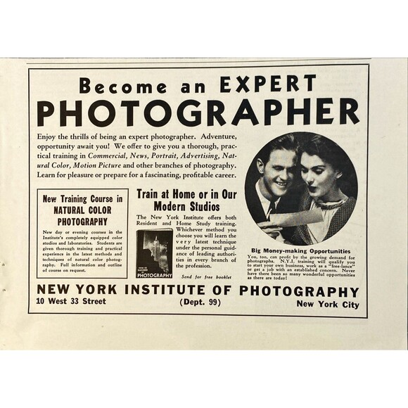 NY Institute of Photography "Become an Expert Photographer"Vintage Print Ad 1938 - Picture 1 of 3